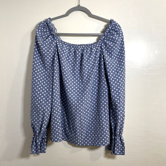 Women's Blue White Polka Dot Flounce Sleeve Frilled Blouse Size M, 36 - Picture 3 of 12